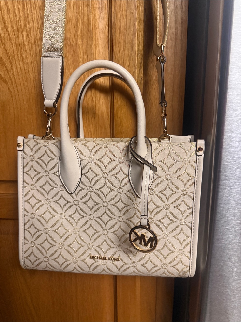Michael Kors Cream and Gold Signature Satchel